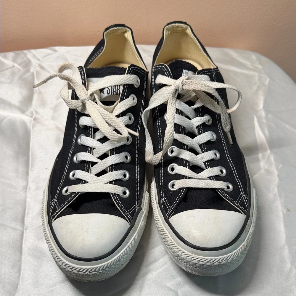 Converse Low Top Sneakers in Black with White Accents - Picture 1 of 5